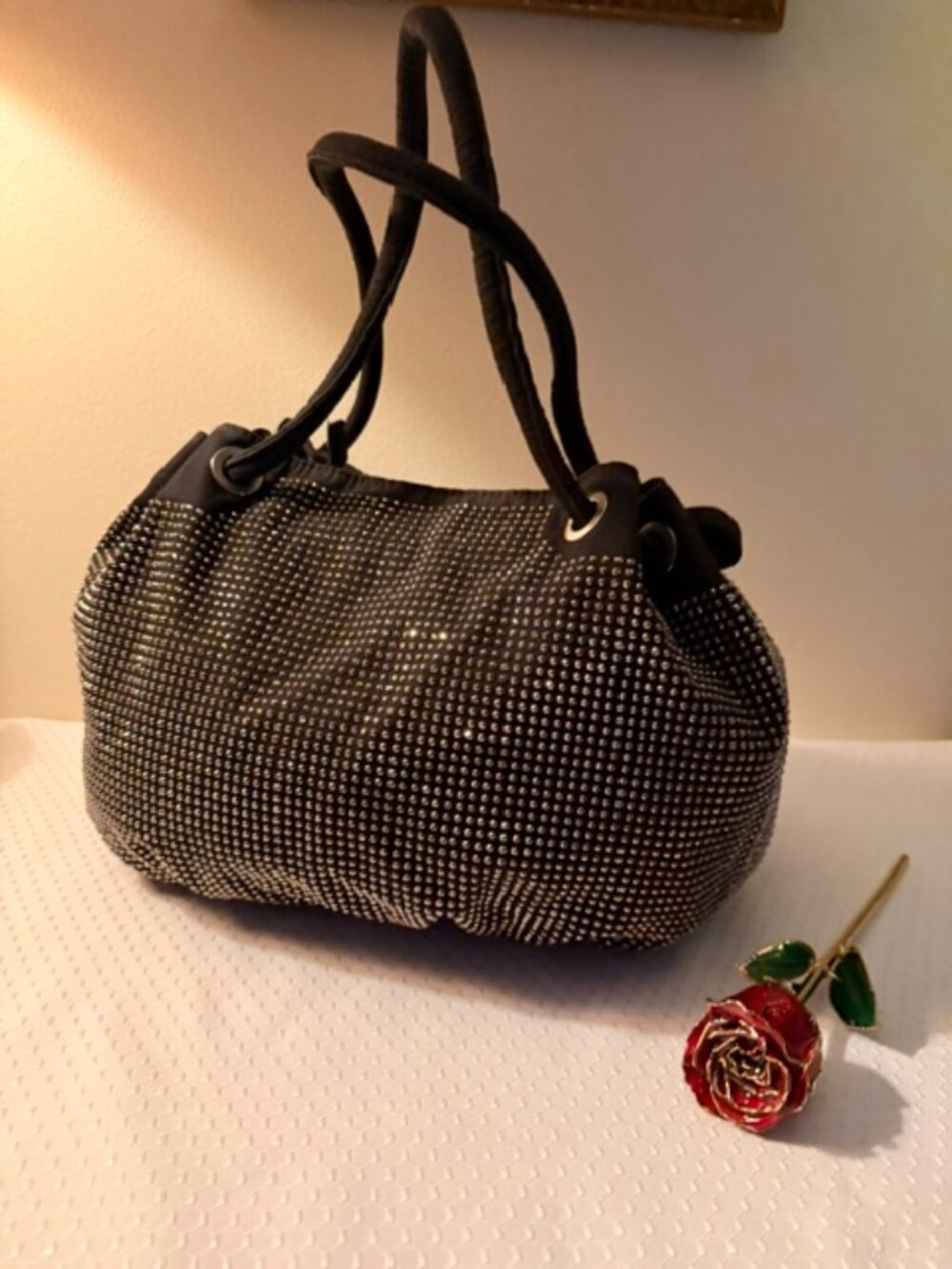 Stephanie Nicole Black Rhinestone Studded Expandable Satchel